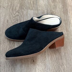 Cole Haan Black Suede Mules with Wooden Heel